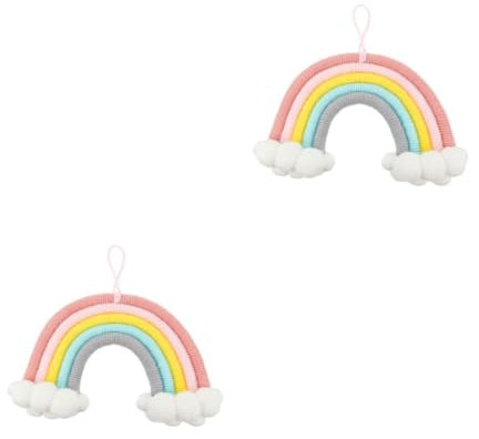 INOOMP 2stücke Hängendes Wolken Und Regenbogen-dekorationselement Für Kinderzimmer Handgefertigter Gewebter Baumwollanhänger Für Kreative Wandgestaltung Und Fotodekoration