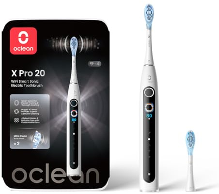 Oclean elektrische Zahnbürste X Pro 20, 4 Putzmodi Schallzahnbürste mit Timer, Touchscreen mit 12 Bereichsverfolgung, 84,000 Bewegungen/Minute, 40 Tage Akkulaufzeit Sonic Electric Toothbrush, Weiß