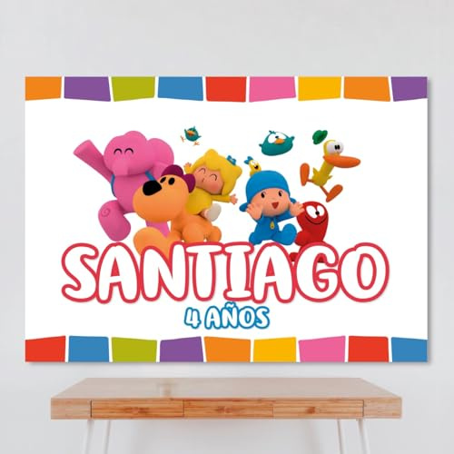 Cartel Personalizado Pocoyyoo 100x80 cm, Pancarta Cumpleaños, Póster Decorativo, Multicolor