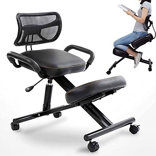 Ergonomischer Kniestuhl mit Rückenstütze - Verstellbarer Hocker für Zuhause und Büro, verbessert die Körperhaltung mit abgewinkeltem Sitz und dicken bequemen Kissen