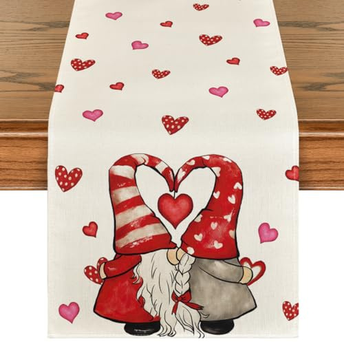 Artoid Mode Caro cuore GNOME San Valentino, runner da tavolo, festa della mamma, cucina, tavolo da pranzo, decorazione per interni, vacanze, feste, 40 x 140 cm