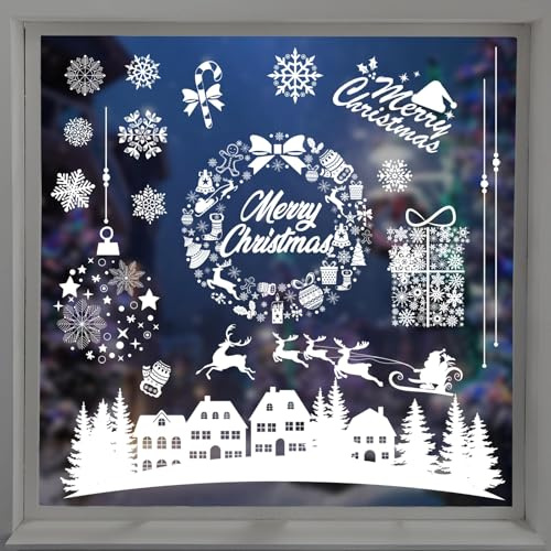 84 Pièce NoëL Autocollants Fenetre Réutilisable, Stickers Noel Fenetre, Décoration de Noël Electrostatique PVC Amovibles Autocollant Fenêtre Stickers pour DIY Deco NoëL Intérieur (B)