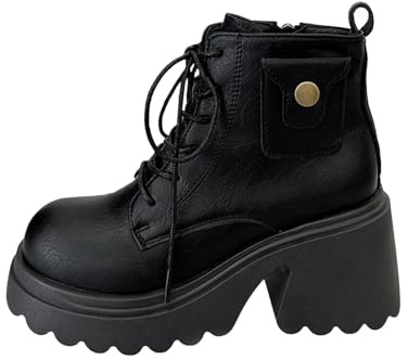 Bottines Femme Bout Rond Plateforme Chunky Bottes de à Plateforme Lacets Fermeture Éclair Semelle Antidérapante Cuir Synthétique Style Britannique Boots Automne Et Hiver 38