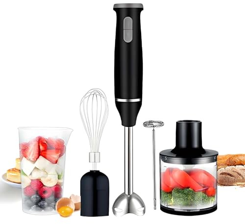 Electric Hand Blender, 800W 5-in-1 Immersion Blender with 800ml BPA-Free Beaker, 600ml Chopper, Whisk & Milk Frother, for Puree, Soup, Sauce, Smoothie, Baby Food