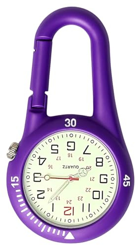 JORcadis Purple Clip On Watch with Glowing Dial for Nurses and Paramedics, Lightweight Quartz Watch for Outdoor Activities and Medical Use