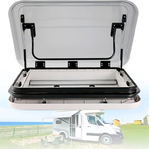 Botola per finestra di ventilazione sul tetto del camper, lucernario per finestra sul tetto dell'auto per camper e roulotte con LED, con reti e parasole, con luci a LED, apertura manuale 700*500mm