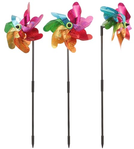 IWOWHERO Lot de 3 Moulins à Vent Rotatifs en Plastique Grand Modèle Octogonal Décoration Extérieure de Jardin et Cour Jouets de Moulin à Vent pour Garçon et Filles Ornement Résistant