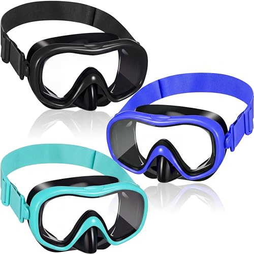 Relaxweex 3 Pcs Adult Youth Swim Goggles with Nose Cover Elastic Strap View Clear Waterproof for Snorkeling Diving Swimming (Black, Dark Blue, Green)