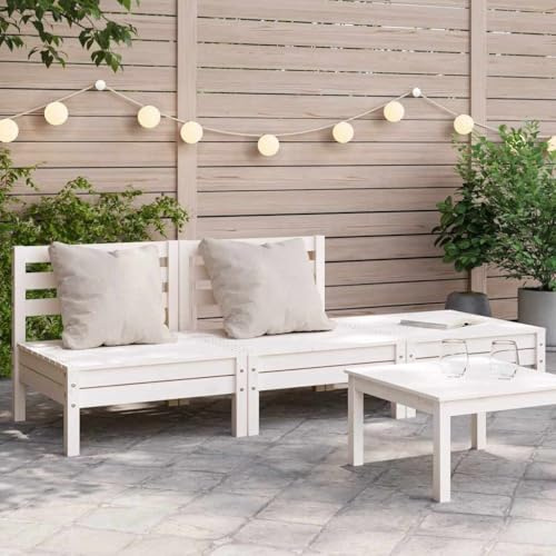 YunCangg Gartensofa 3-Sitzer Weiß aus massivem Kiefernholz, Modulares Outdoor-Möbel für Terrasse, Balkon und Garten, Langlebiges Patio-Set