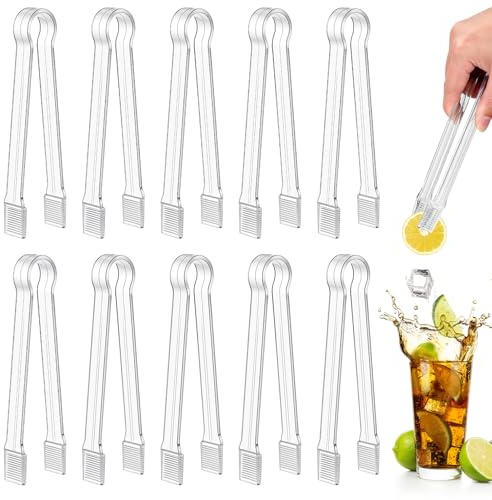 Homgaty 10PCS Plastic Tongs 18.3cm Transparent Kitchen Food Tongs | For food, ice, sweets; non-scratch, lightweight; ideal for baking, snacks, freezer, cooking
