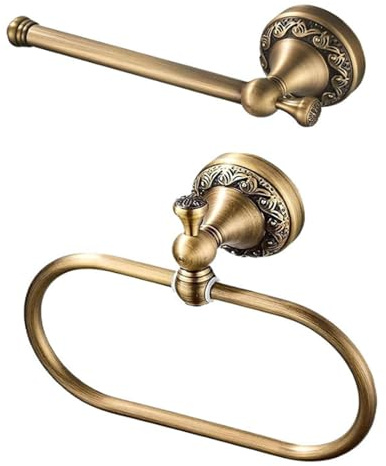 Bamily Towel Ring, Toilet Paper Holder, Antique Brass Bathroom Hardware Set, Brushed Bronze Wall-Mounted 180° Rotatable, Rust-Resistant For Bathroom Toilet Home Hotel Hostel