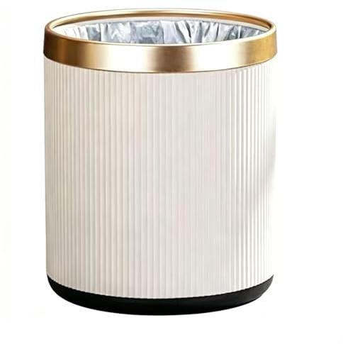 Chiziyixin 12L Open Top Bathroom Bin, Round Plastic Basket Trash Can with Inner Bucket, Waste Paper Bin for Bedroom, Living Room, Kitchen, Office, Toilet, Dustbin for Home, Under Desk (White)