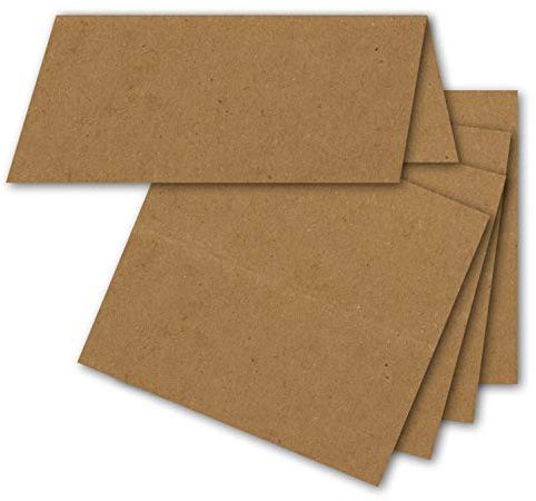 FarbenFroh by GUSTAV NEUSER 50x Tischkarten in Naturbraun (Kraftpapier) - 5 x 10 cm - blanko - Doppel-Karten - als Platzkarten und Namenskarten für Hochzeit und Feste