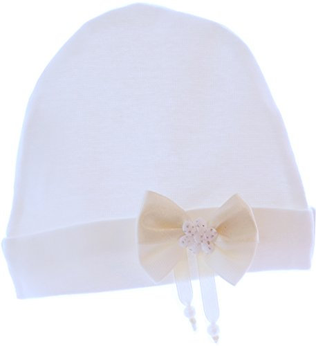 La Bortini Baby Mütze Mützchen Cap Mit Schleife Creme Baumwolle (KU 44-46cm.)