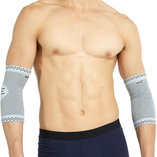 NEOtech Care Codera de compresión Tejido de punto 3D de fibra de bambú - Manga elástica y transpirable - Golf, tenis, deportes - Brazo derecho o izquierdo (Gris, Talla XL, 2 Unidades)