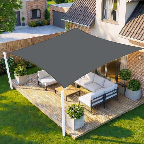 HENG FENG Sonnensegel 4x4m Rechteckig Wasserdicht,Anthrazit | Sonnenschutzsegel reißfestes PES 160g/m², 95% UV-Schutz & windstabil, mit Montageseilen für Terrasse/Garten/Balkon/Pool