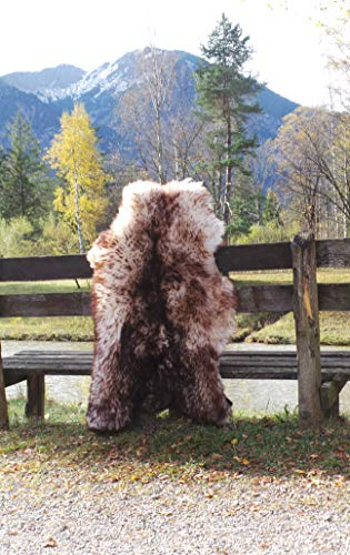 Felltrade Merino Schaffell Lammfell Fell echt groß 150-160 cm weiß-braun geflammt ökologische Gerbung