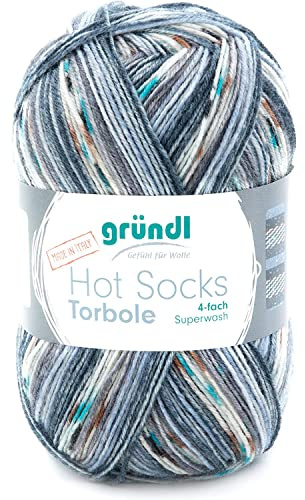 Gründl Hot Socks Torbole (lana per calze, 75% lana vergine (superwash) e 25% poliammide, 4 fili, 100 g/420 m, 100 g), beige-bordeaux-grafite-bianco-rosso cammello