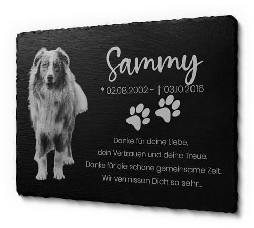 CHRISCK design Grabplatte für Tiere mit schönen Motiven | Tiergrabstein für den Außenbereich | Gedenktafel aus Schiefer für Hunde und Katzen - 40x30 cm