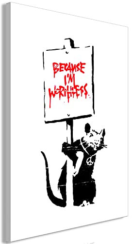 murando - Akustikbild Banksy Because I'm worthless Bilder Akustikschaum Hochleistungsschallabsorber Schallschutz Leinwand 1 tlg Wandbild Raumakustik Schalldämmung schwarz weiß