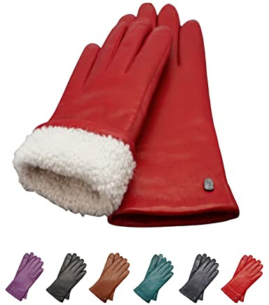 AKAROA ESTD 2019 Lederhandschuhe Damen MIA, Touchscreen Funktion, italienisches Leder, Futter aus original Neuseeland Lammfell, 4 Größen S - XL, rot, L - 8