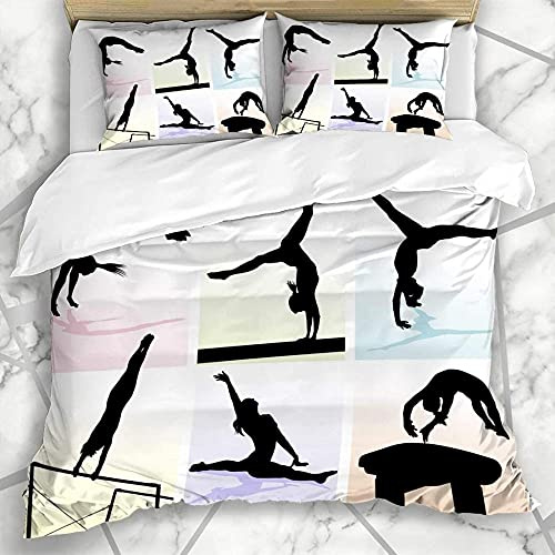 JGTQ Bettwäsche 135x200cm Gymnastik-Silhouetten Weiche Atmungsaktive Hypoallergen Kopfkissenbezug Bettbezug mit Reißverschluss Schließung