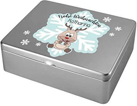 Herz & Heim® Tee-Box aus Metall mit 6 Fächern - persönlichem Aufdruck für Teeliebhaber Frohe Weihnachten