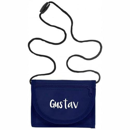 Geldbeutel mit Sichtfenster zum Umhängen mit Namen | Motiv Namensdruck | Brustbeutel personalisiert Geldbörse Kindergeldbeutel Münzfach Kinder Mädchen Jungen mit Klettverschluss (Navy)