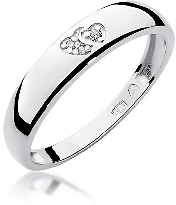 MARKO Weißgold Damen-Goldring mit Herzen, verziert mit 0,02 Karat Diamanten | 14 Karat Gold (585) | Goldring mit Box | Goldring für Frauen (Weißgold, 51 (16.2))