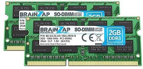 BRAINZAP Memoria RAM DDR3 SO-DIMM PC3-8500S 2Rx8 1066 MHz 1,5 V CL7 para ordenador portátil de 4 GB (2 x 2 GB)