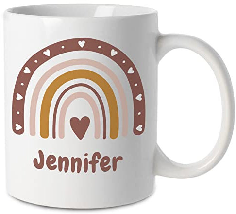 Personalisierte Tasse mit Namen - Regenbogen Motiv Personalisiert - Keramik Kaffeetasse beidseitig bedruckt