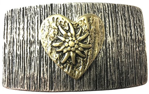 BELTINGER Gürtelschnalle Edelweiß Herz 4,0 cm | Buckle Wechselschließe Gürtelschließe 40mm Massiv | Für die Tracht