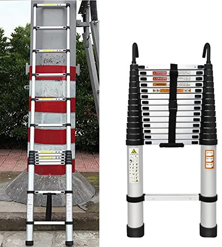 6,2m Aluminium Teleskopleiter mit 2 Haken, Robust Ausziehleiter Anlegeleiter Loftleiter, Einfach zu Lagern, 150 kg Tragkraft, EN131