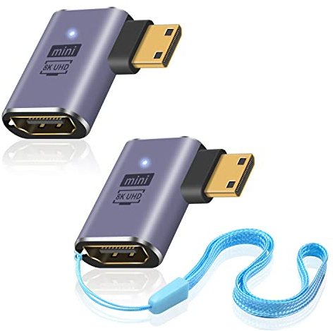 Duttek Adaptateur HDMI 8K vers Mini HDMI (2 Pack),Right Angle Mini HDMI mâle vers HDMI femelle,supporte 8K@60Hz, 48Gbps, pour Raspberry Pi Zero, Caméras,Projecteurs, Ordinateurs portables et Tablettes