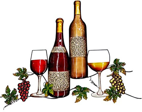 Adorno de Pared Decorativo de Metal Retro Vino y Copas. Cuadros y Apliques. Vehículos. Muebles Auxiliares. Regalos Originales. Decoración para el Hogar. 69 x 2,50 x 50 cm