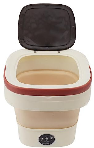Acouto Mini Lavadora De Cubo Portátil De 6L, Minilavadora De Ropa Automática Plegable con Secado por Suave, 100 240V (Color Café con Leche)