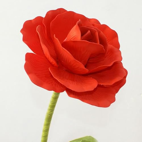 ZEYRU Riesige künstliche Blume, große Schaumrose mit Stielen, für Hochzeit, Hintergrund, Dekoration, Schaufenster, Bühne, Valentinstag, roter Blütenkopf, 40 cm