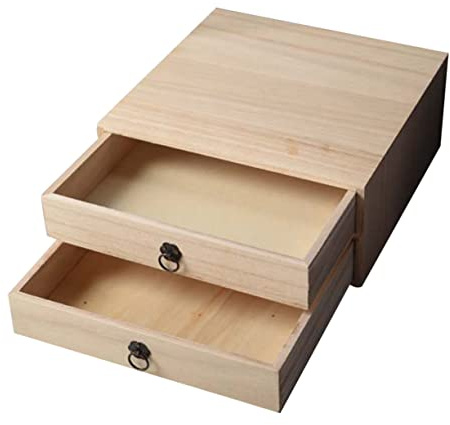 Veemoon Holz Aufbewahrungsbox Mit Doppel Schublade Mehrzweck Desktop Organizer Für Kosmetik Und Schreibwaren Vintage Holzbox