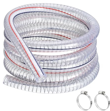QUARKZMAN Saugschlauch 3/4 Zoll (19,05mm) Innendurchmesser 3 Meter PVC Druckschlauch mit 2 Edelstahl Schlauchschellen, Spiralschlauch Förderschlauch Verstärkt mit Stahldraht Dickes Rohr