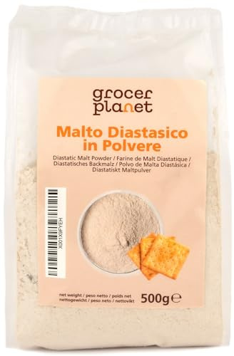 Grocer Planet - Malto Diastasico in Polvere (500g) | Ad Elevato Potere | Farina di Malto d'Orzo ad Elevato Potere Diastasico | Made in Italy