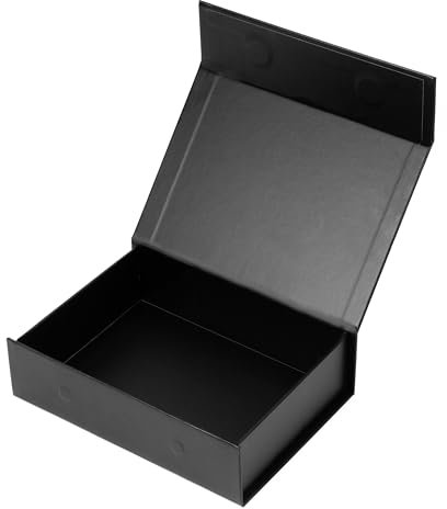 Geschenkkarton mit Deckel in schwarz, Geschenkbox mit Magnet-Verschluss, Faltbar, Gift-Box 20 x 15 x 5,5 cm, Geschenkschachtel ideal für Geburtstage, Hochzeiten, Weihnachten
