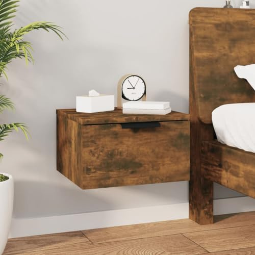 CKioict Buffet de salon multi-usages - Table de chevet murale - Chêne fumé - 34 x 30 x 20 cm - Pour couloir, chambre à coucher, salon, salle à manger
