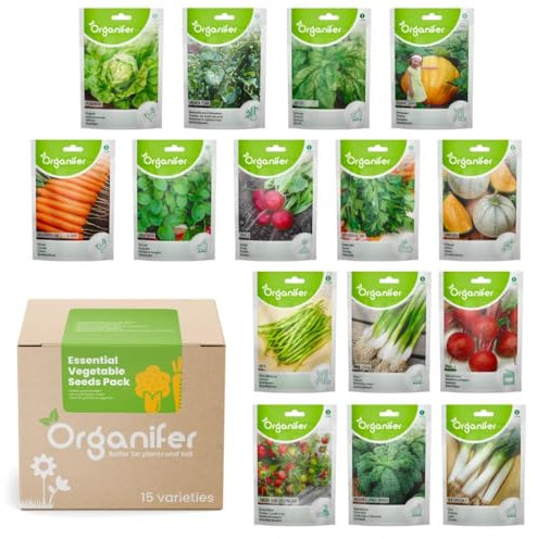 Gemüsesamen-Paket - Gemüsegartensamen - Gemüsesamen - Spinatsamen - Kressesamen - Salatsamen - Gemüsesamen Gemüsegarten - 15 Wesentliche Sorten - Organifer