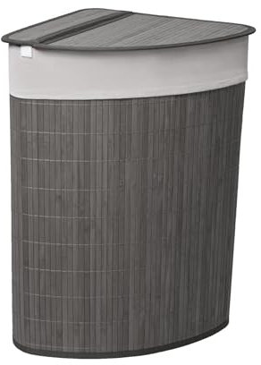 MantraRaj 58L Bamboo Laundry Basket Triangle Foldable Storage Hamper With Removable Cover Laundry Hamper with Lid Washing Clothes Basket Bin With Handle For Bedroom, Bathroom, Laundry (Grey)
