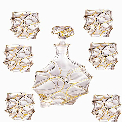YOtat Ensemble De Verres À Whisky De 6 Lignes Dorées en Verre Écossais Sculpté, Verres À L'Ancienne, Verre À Whisky en Cristal Façonné, Cadeau pour Petit Ami Papa Hommes (Ensemble De 6 Tasses)