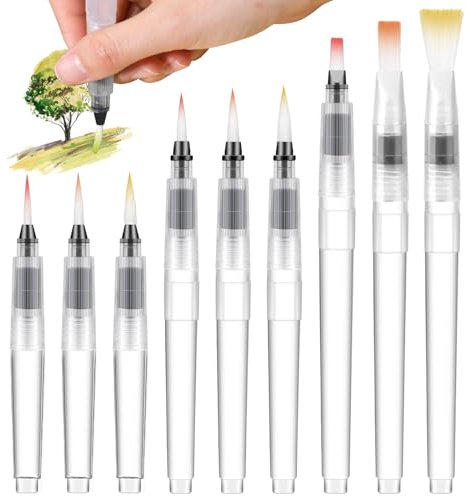 9 Pcs Watercolor Brush Pens Set Refillable Watercolor Brush Pens Water Paint Brush, Water Brush Pens for Watercolor, Pens Brush Set for Water Soluble Colored Pencil