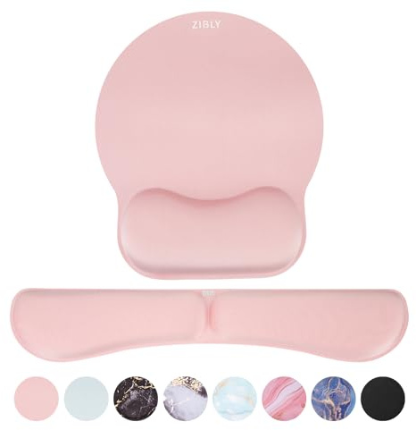 Zibly Keyboard Wrist Rest and Mouse mat Wrist Support, Comfortable Memory Foam Mouse pad Wrist Support Cushion with Anti-Slip Grip for Office Computer Laptop Working Gaming (Wrist Pad Pink)