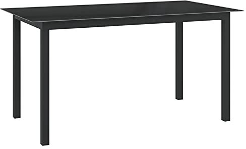 BaraSh Gartentisch Schwarz 150x90x74 cm Aluminium und Glas Campingtisch Groß