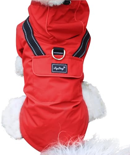 JoyDaog Premium-Regenmantel Mit Kapuze für Mittelgroße Hunde, Outdoor-Sport, Wasserdichte Regenjacke, Welpen-Regenmantel Mit Taschen, Rot, Größe L