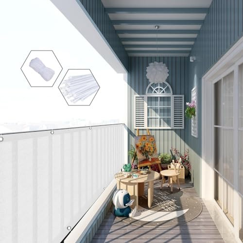 GAIFNAG Balkonschutz Balkonabdeckung 115 x 750 cm Balkonverkleidung Sichtschutz, Kunststoff Balkonverkleidung Wetterbeständiges Und Pflegeleichtes für Balkon Terrasse Garten, Weiß